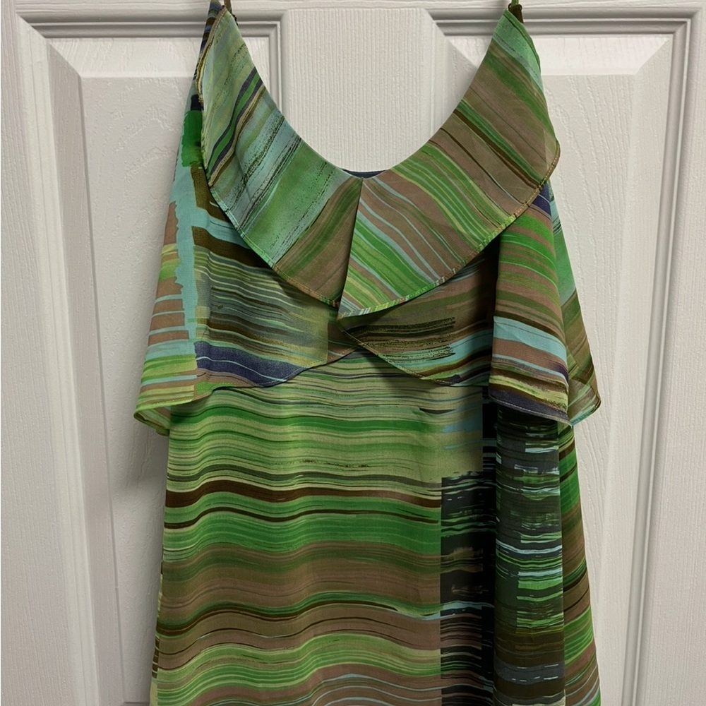 Green and Brown Striped Women's Top